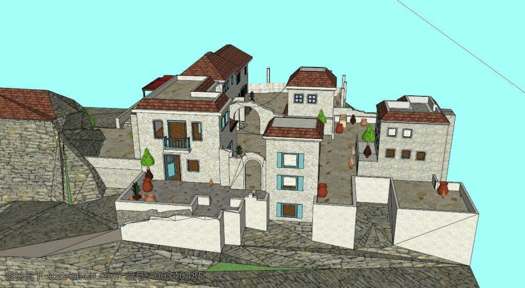 欧式建筑 国外别墅 别墅 3d模型 度假屋 skp 现代别墅 住宅建筑 住宅 别墅3d 度假屋别墅 skp素材 别墅区模型 别墅区 青色 天蓝色