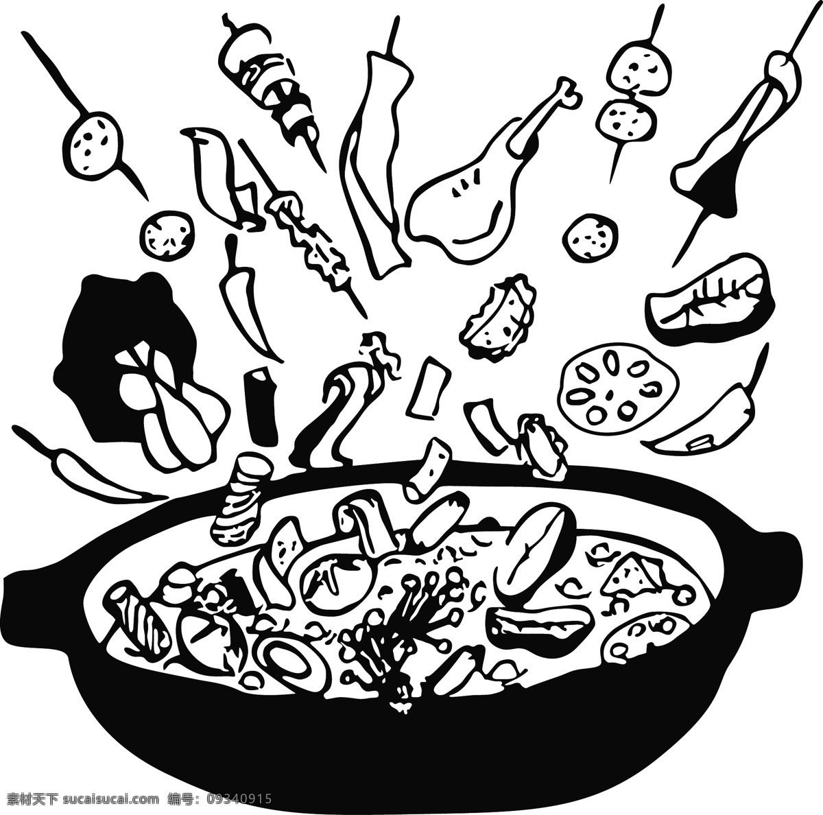 火锅矢量图片 食材 食物 火锅 肉矢量 卡通 卡通设计