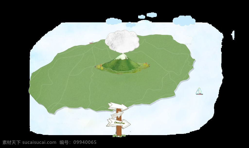 漫画 绿岛 路标 指示牌 元素 png元素 免抠元素 童趣 透明元素 游戏场景