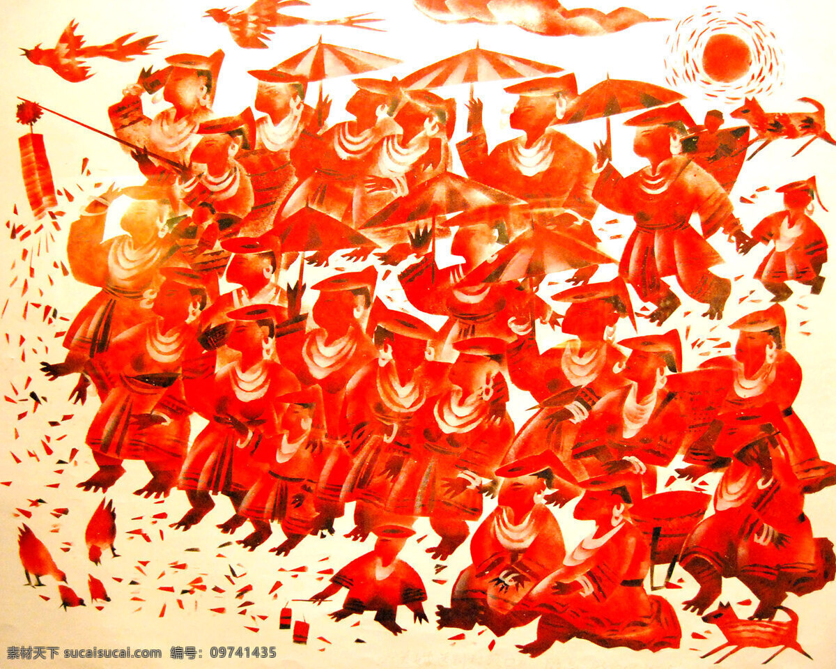 飞鸟 狗 绘画 绘画书法 火红 节日 美术 男人 火红盛事 油画 色彩画 人物 女人 行走 炮仗 太阳 盛事 油画艺术 油画作品6 文化艺术 装饰素材