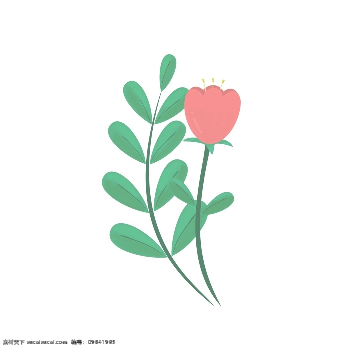 卡通 简约 花草 元素 商用 草 花朵 树叶 花