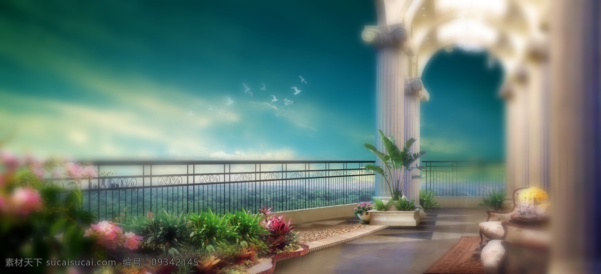 宫殿背景 宫殿 背景 banner 花 光束 青色 天蓝色