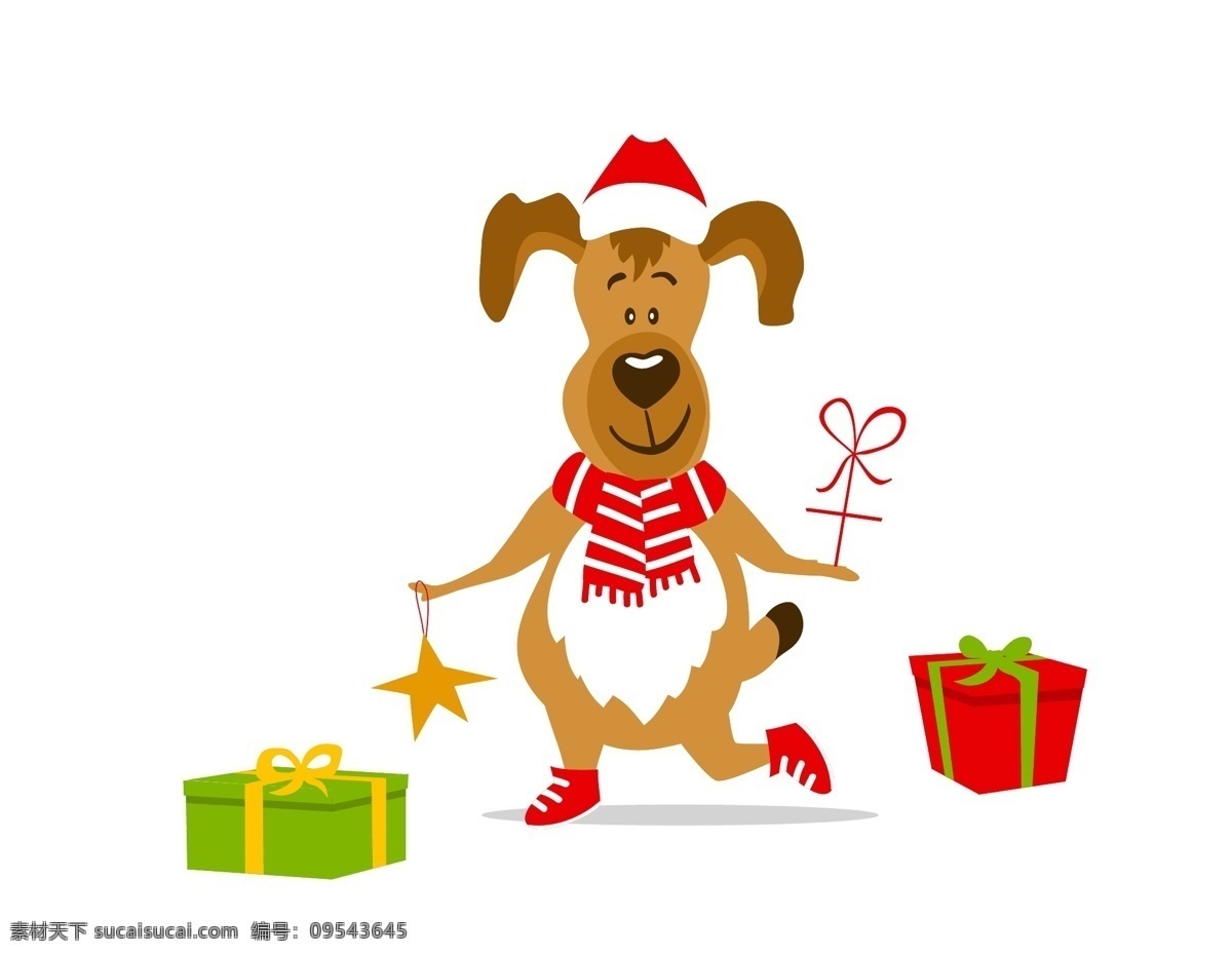 卡通 圣诞 小鹿 元素 圣诞节 装饰 小狗 礼物 手绘 圣诞服 星形 ai元素 矢量元素