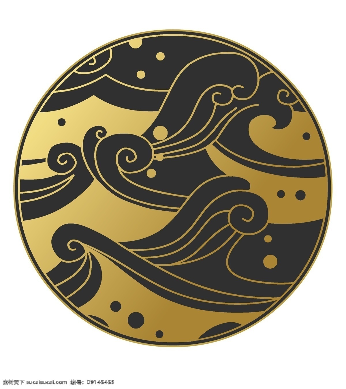 中国 风 创意 花纹 图案 中国风 传统 金色线条 海浪 云纹 圆形 装饰画 简笔 装饰图案 雕刻图案 波纹 文化艺术
