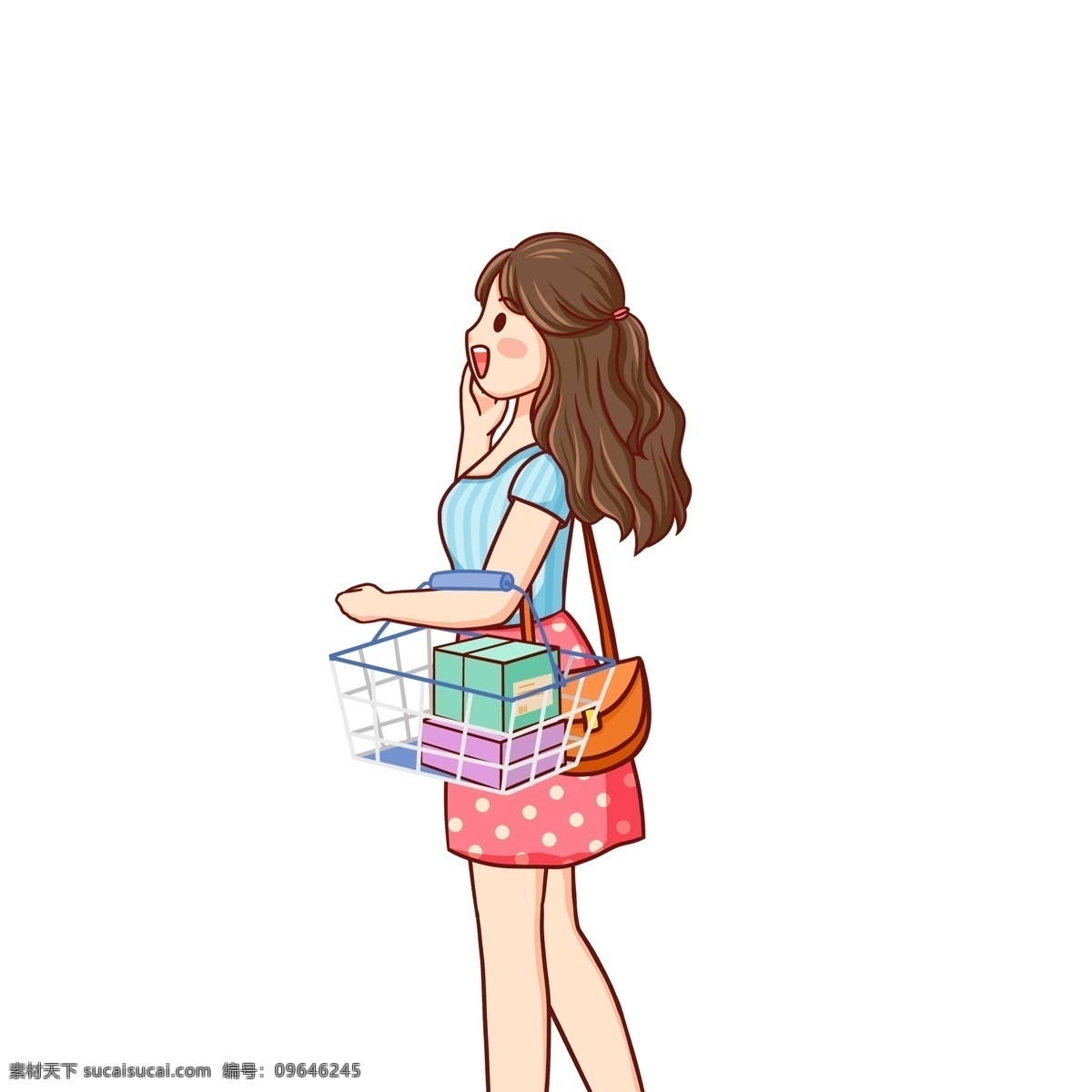 手提 购物篮 女孩 图案 时尚女孩 卡通女孩 女孩图案 人物图案 创意元素 手绘元素 免抠元素