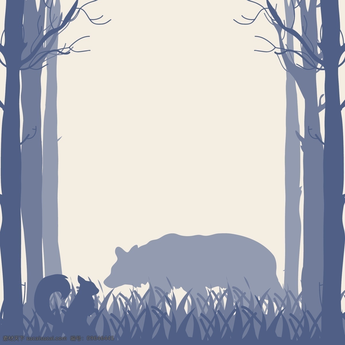 森林 熊 矢量 剪影 树 侧影 景观 动物 插图 自然 植物 树木 野生 松林 木材 风景漫画 动漫动画