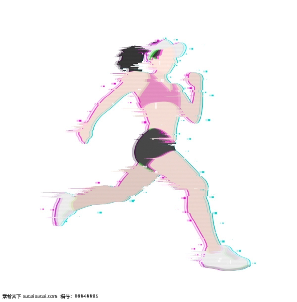 故障 艺术 奔跑 女生 故障艺术 运动 跑步 疾风 glitch art 动感 飘逸 自由 插画 人物