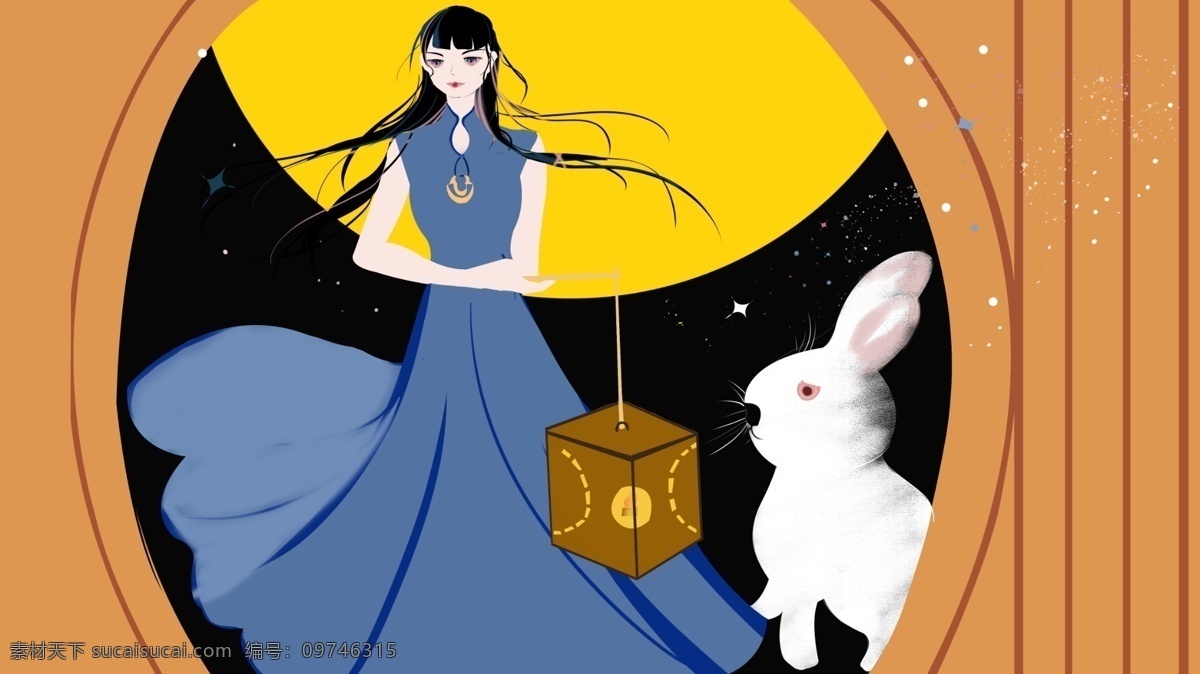 嫦娥 月 兔 传统节日 中秋节 插画 中秋 节日 兔子 月亮 灯