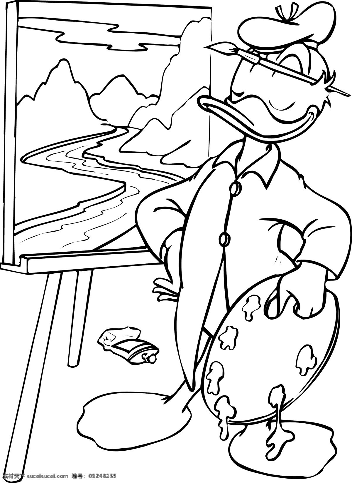 唐老鸭 画画 卡通 素描 卡通图库 铅笔画 卡通角色 幼儿园卡通图 矢量设计 图标 手绘 抠图 动漫动画 动漫人物