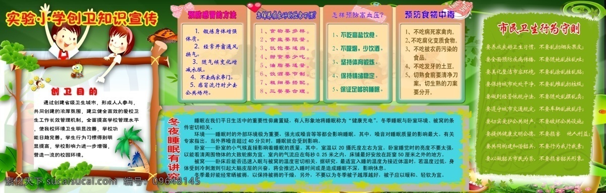 小学 创卫 宣传栏 创卫目的 健康知识 展板模板 广告设计模板 源文件