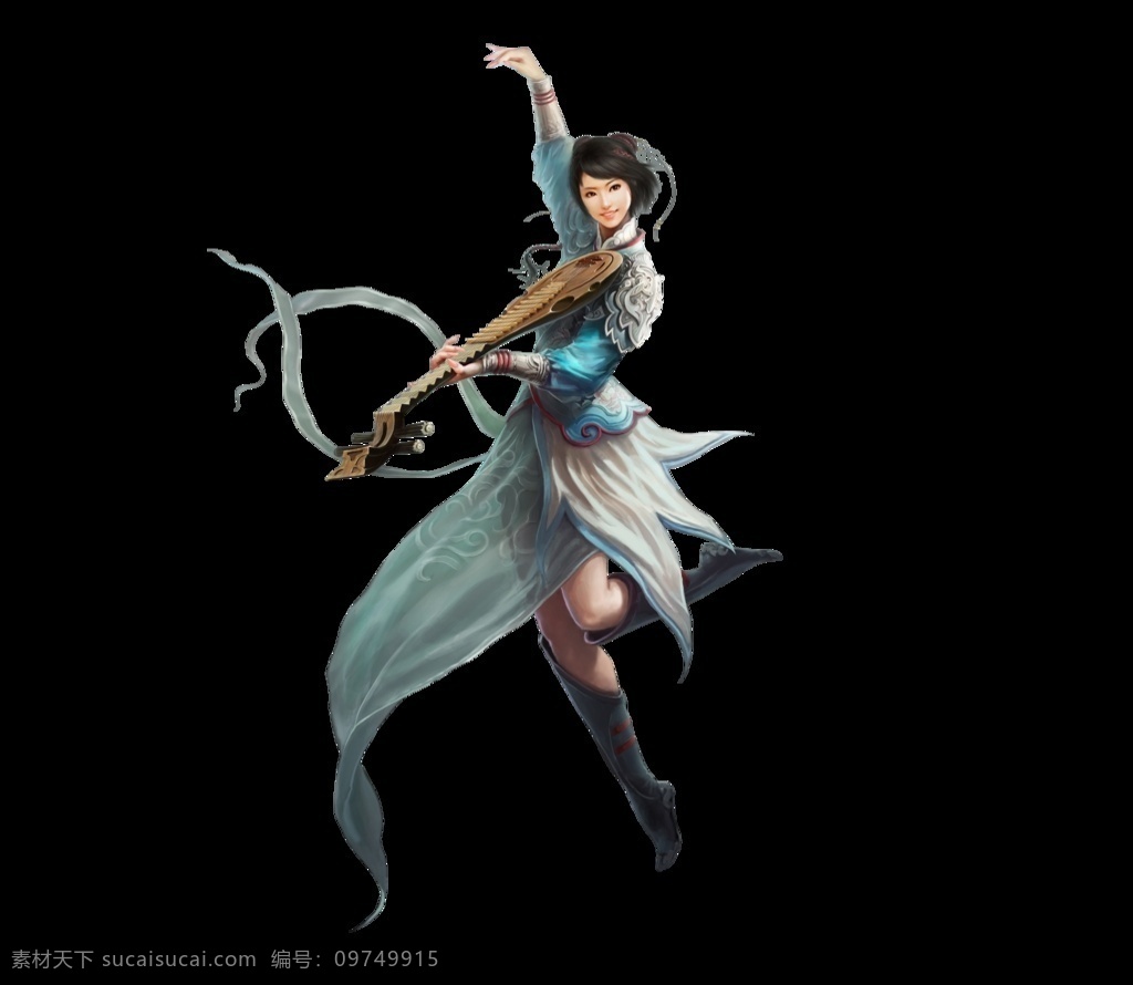 天仙女png 战士 琴 天仙 仙女 美女 弹琴 游戏 原画 插图 网游 绘画书法 文化艺术