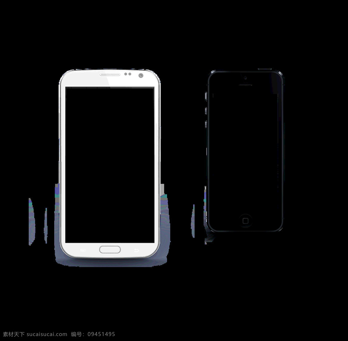 两个 手机 透明 免 扣 元素 黑色手机框 白色手机 安卓手机 免扣素材