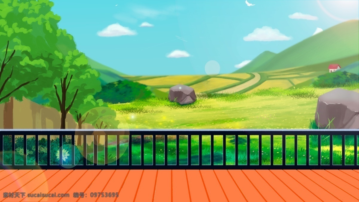 立夏 节气 户外 美景 背景 旅游背景 栅栏 郊外背景 彩绘背景 psd背景 促销背景 背景展板图 背景图 夏天 立夏节气