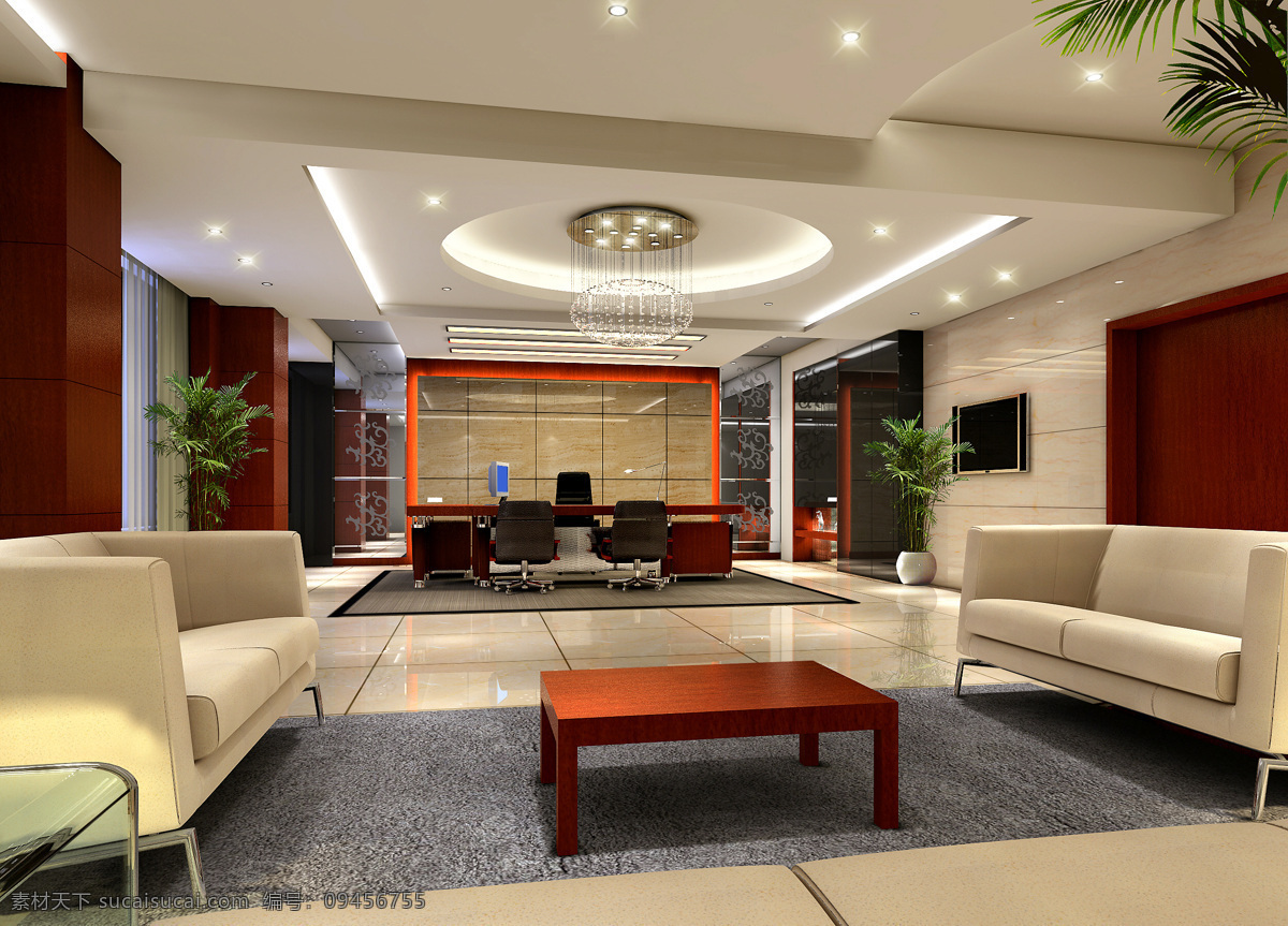办公室 办公设计 豪华 环境设计 简约 空间设计 室内设计 经理室 现代 会客区 办公区 装饰素材