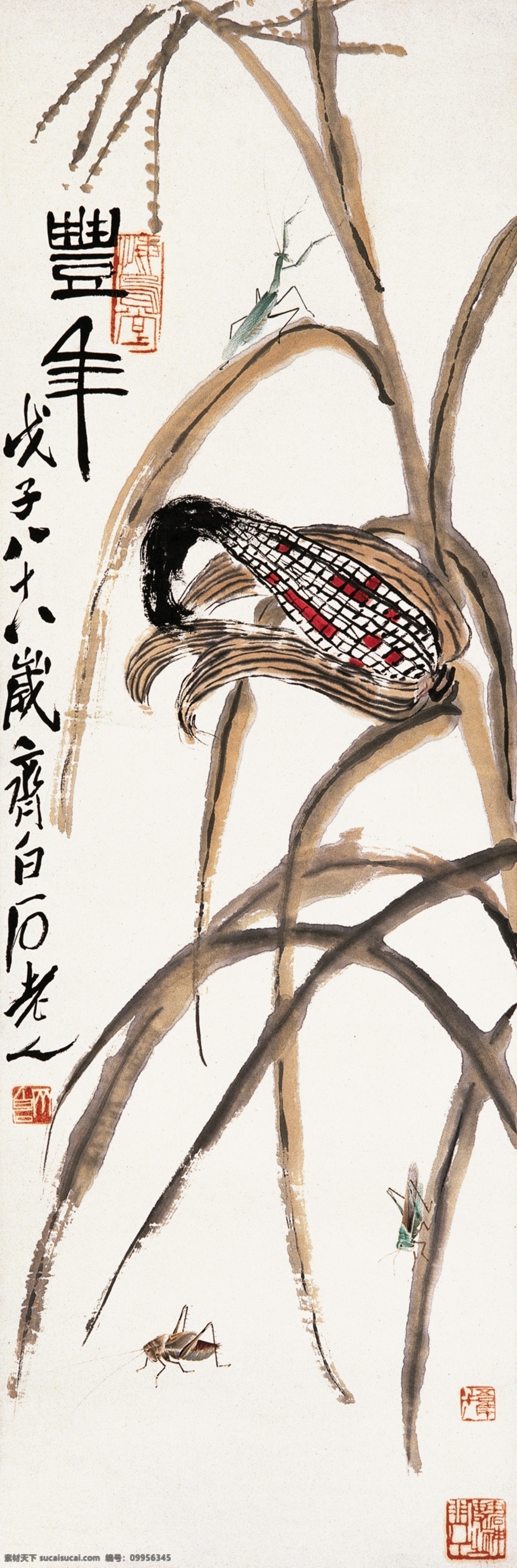 工笔画 国画 蝗虫 绘画书法 蚂蚱 书画 水墨画 白石国画 螳螂 螳螂捕蝉 玉米 玉米杆 齐璜 白石老人 写意 文化艺术 印章 装饰素材 雕刻 图案