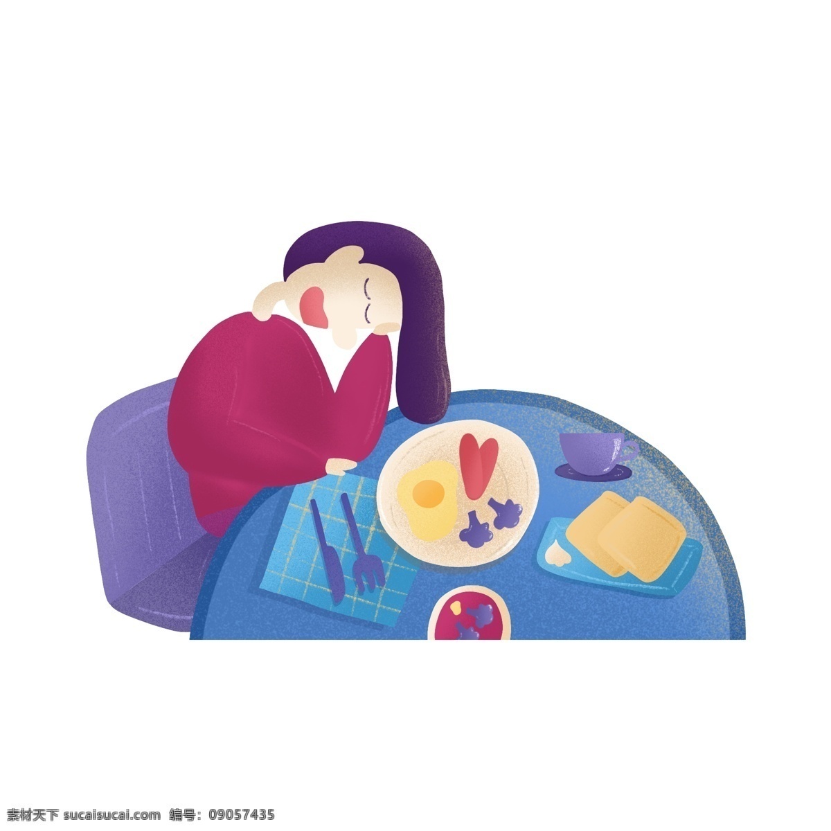 吃 早餐 女孩 手绘 商用 元素 彩绘 卡通 吃早餐 插画