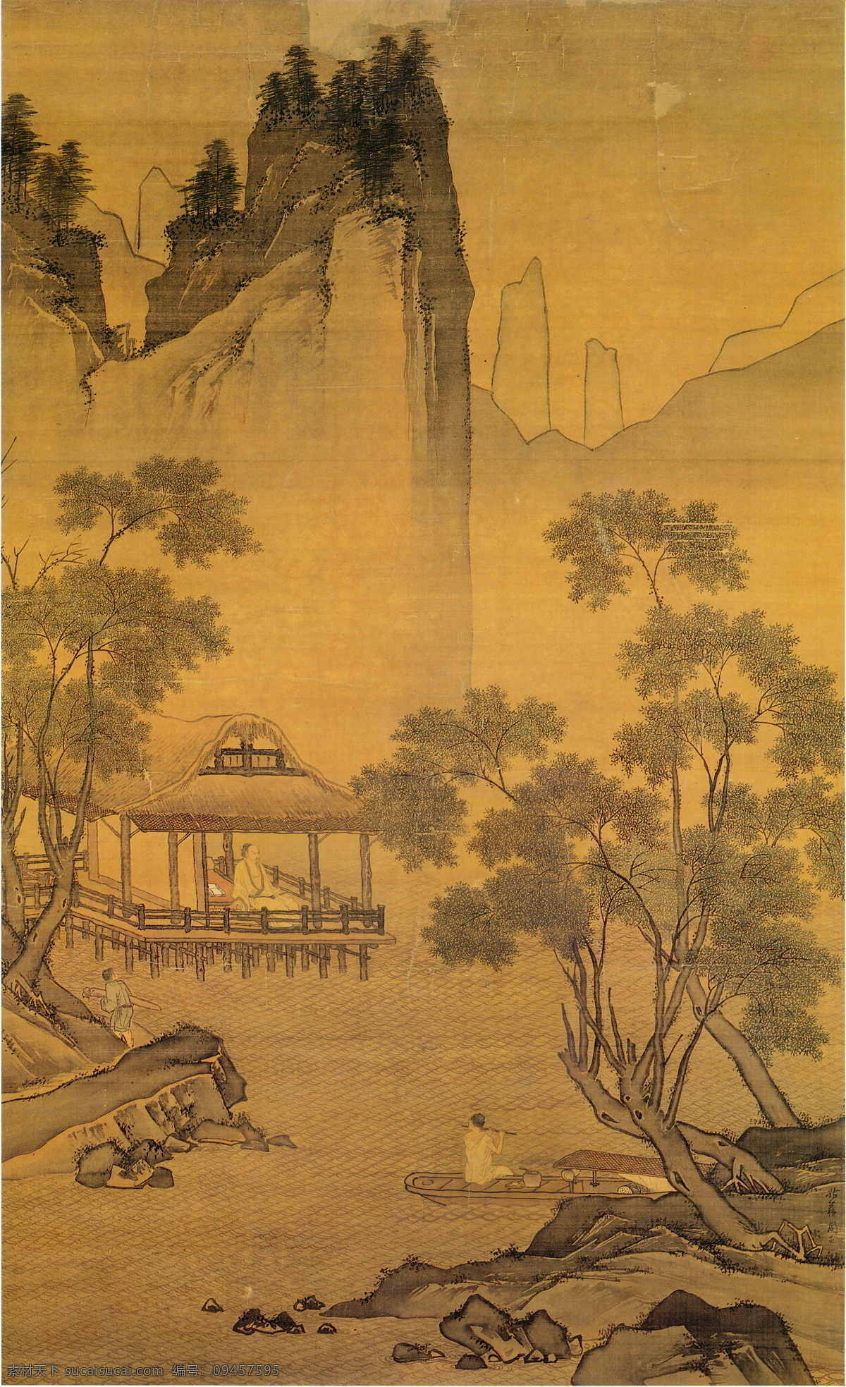 水亭清兴图 明 周臣 国画 水墨 山水画 绘画书法 文化艺术