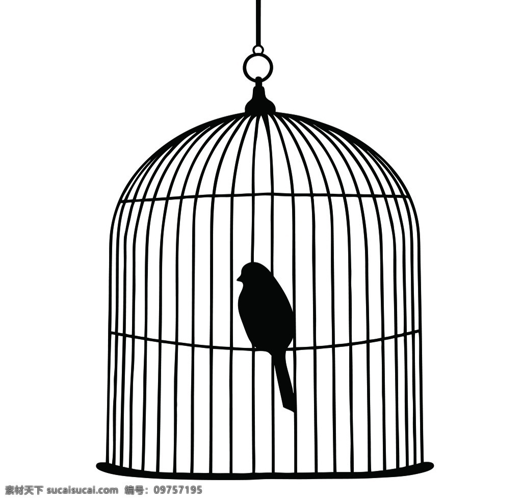 黑色鸟笼子 笼中小鸟 小鸟 矢量图鸟笼子 鸟笼子 艺术设计 二星图 底纹边框 其他素材