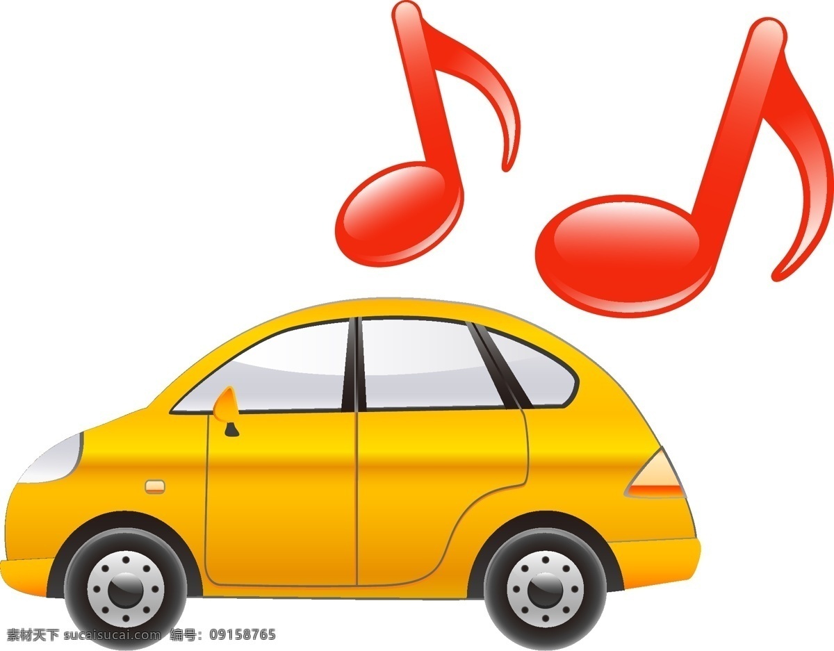 卡通 可爱 黄色 车载 音乐 元素 黄色汽车 卡通可爱 音乐符 透明元素 ai元素 免抠元素
