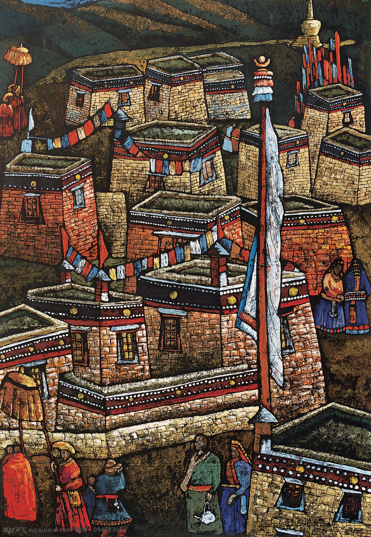 版画 作品 藏族 抽象 抽象画 抽象色彩 绘画 精美 民族 手绘 西藏 付勇 木版 祥巴 艺术 文化艺术
