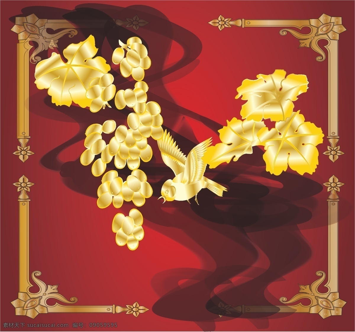 精美 边框 背景 蝴蝶 花 花纹 金色 金色边框 金色牡丹 梅花 鸟 金色工笔画 喜鹊 矢量图