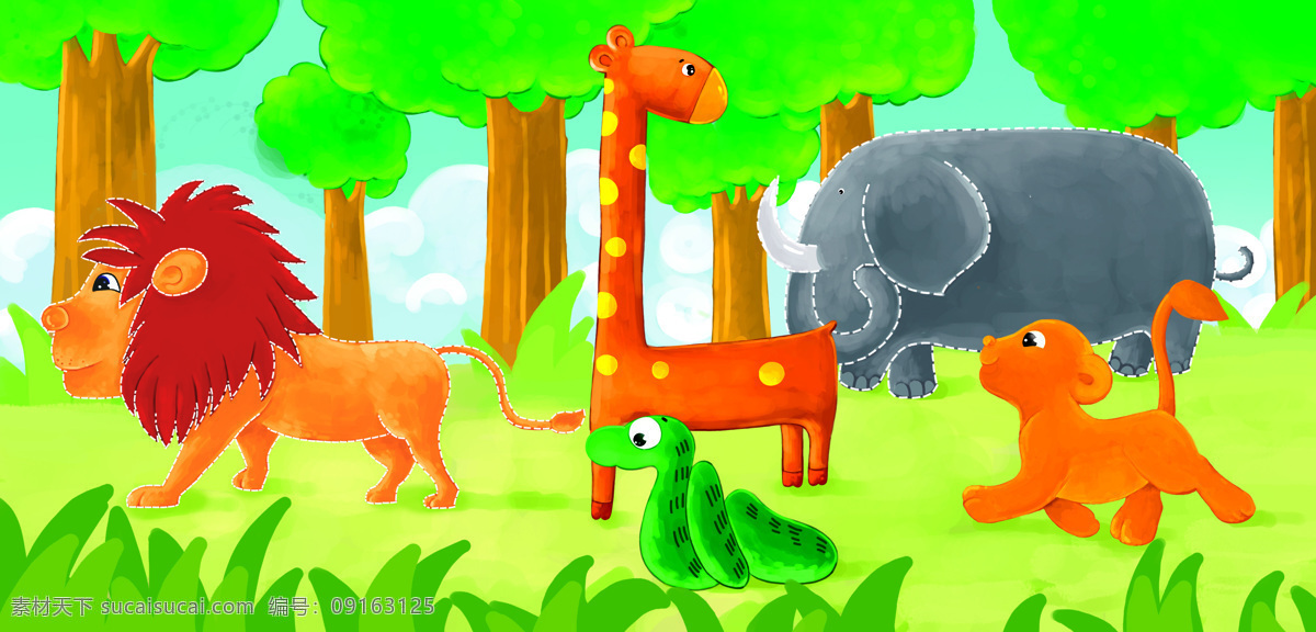 儿童 插画 长颈鹿 大象 动物 儿童插画 绘画书法 森林 蛇 狮子 手绘 文化艺术 插画集