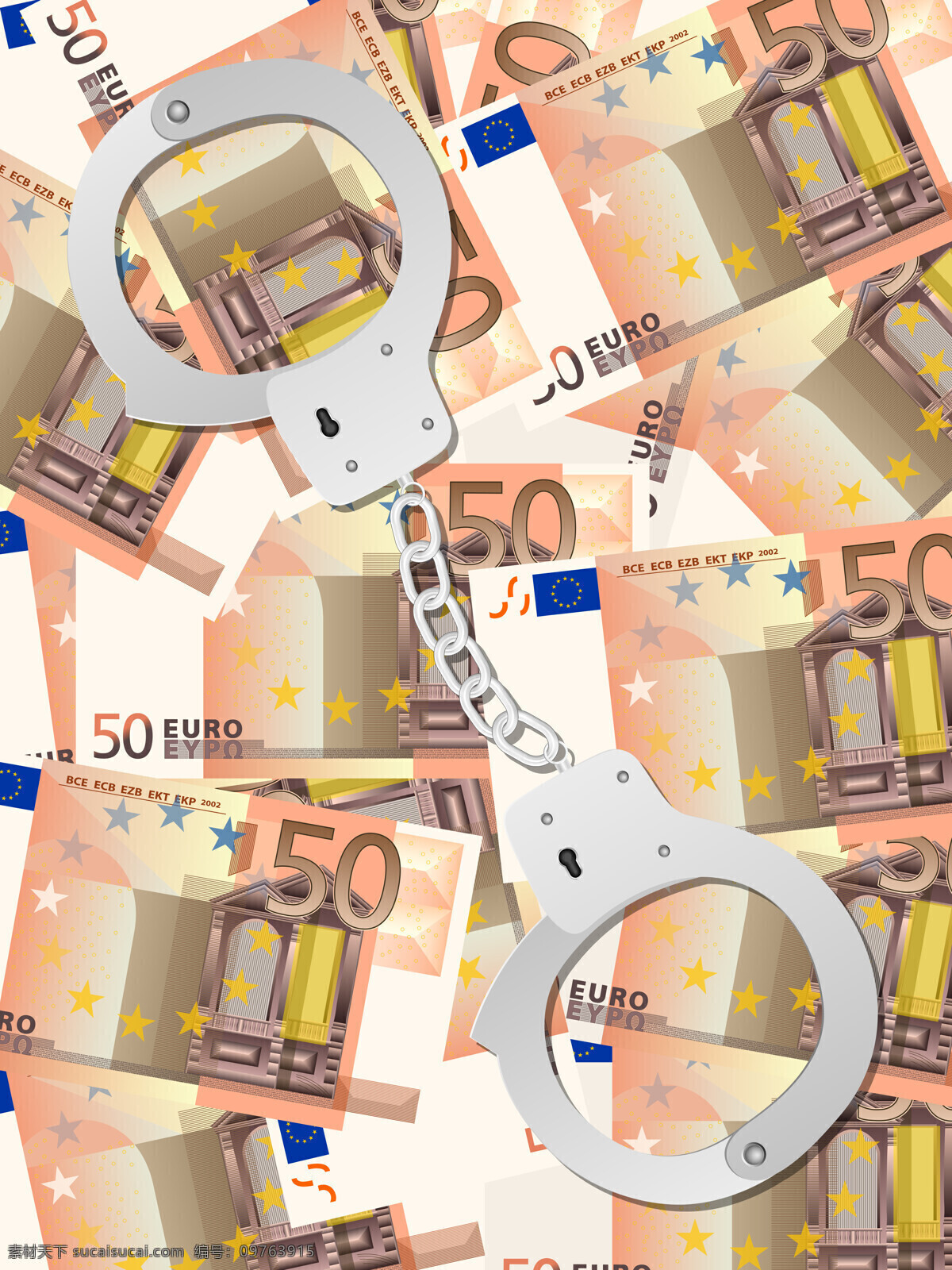 欧元 纸币 手铐 货币 金融 金融货币 商务金融