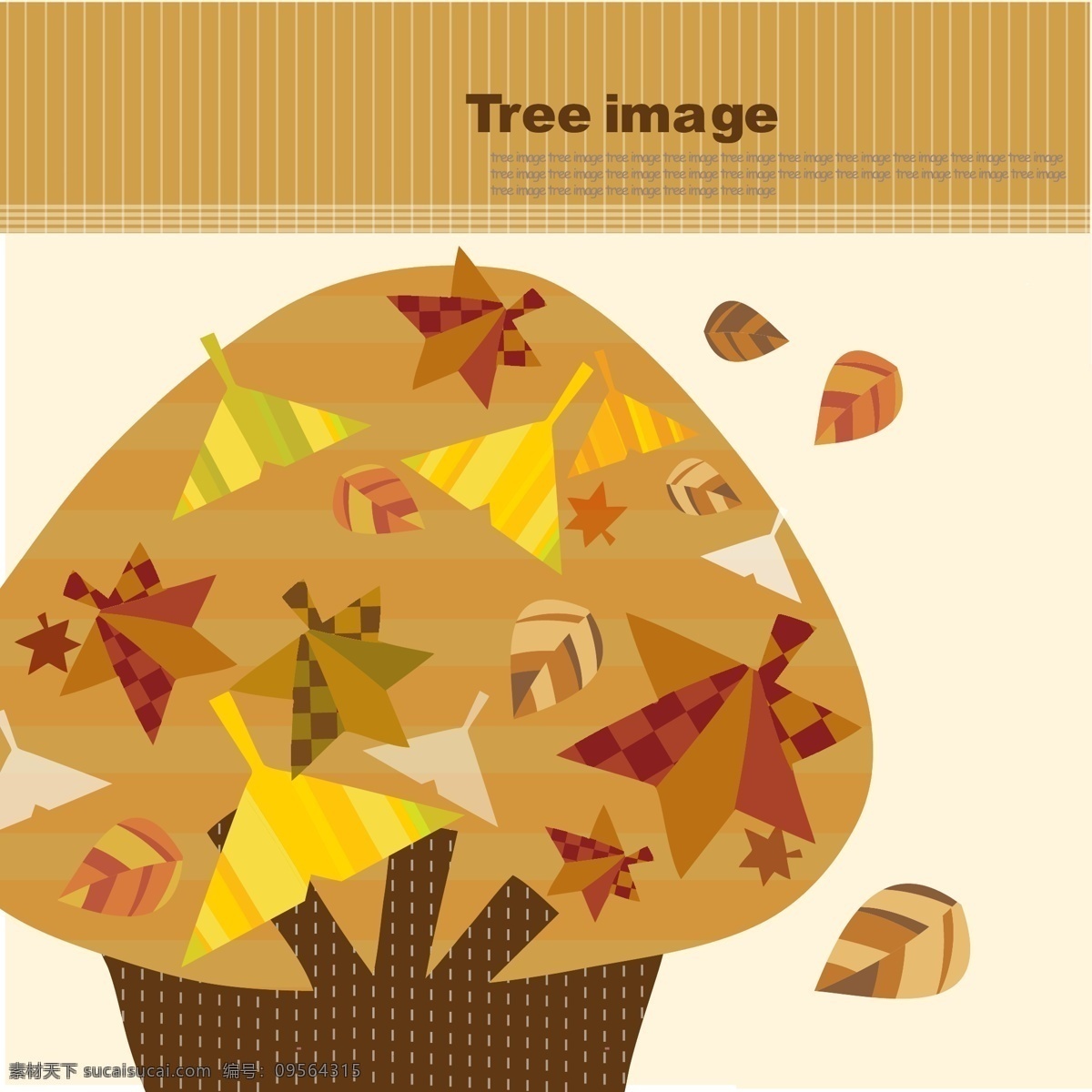 创意 卡通 蘑菇 插画 背景 叶子 大树 可爱