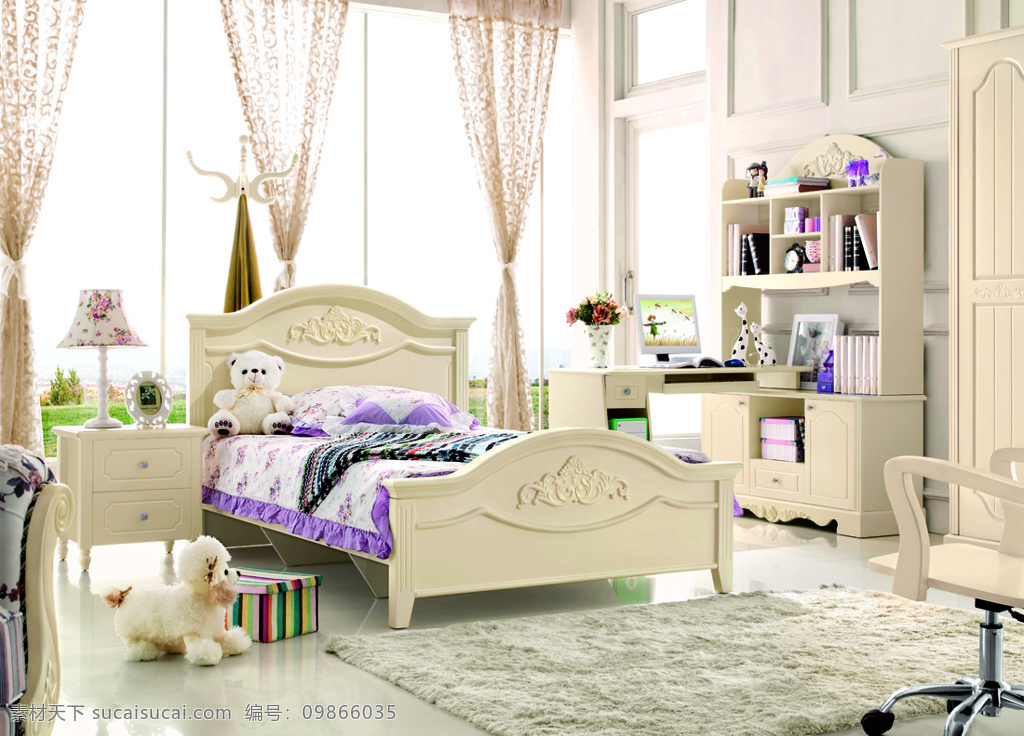 法式 儿童 床 床头柜 地毯 衣柜 法式儿童床 背景 家居装饰素材 室内设计