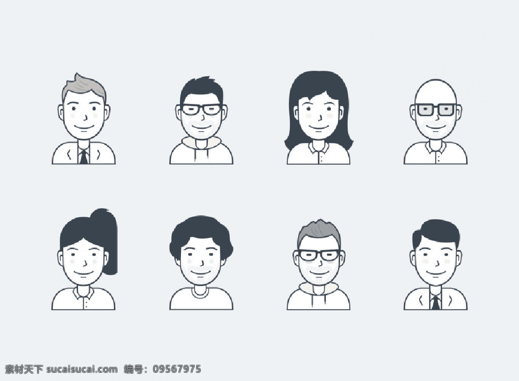 黑白 卡通 人物角色 插画 扁平化 图标 卡通人物 员工 角色 icon