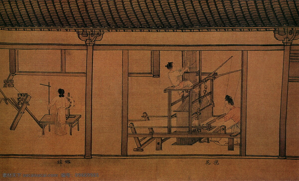 织布机 古典 古画 国画 绘画 水墨 中国画 中华传世国画 中国画艺术 文化艺术