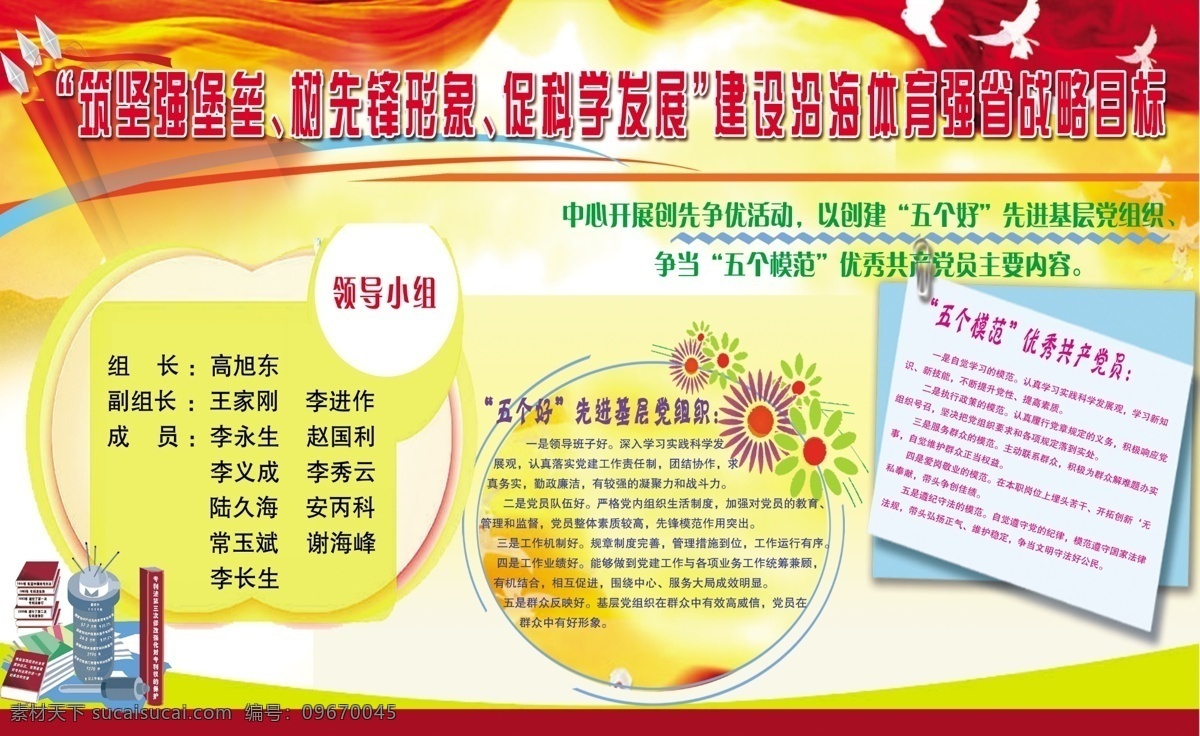 创先争优 创先争优展板 党 党员 党组织 发展观 广告设计模板 活动 中国 天安门 指导思想 先进 三大代表 邓小平理论 毛泽东 五个模范 优秀共产党 沿海体育 展板模板 源文件 其他展板设计