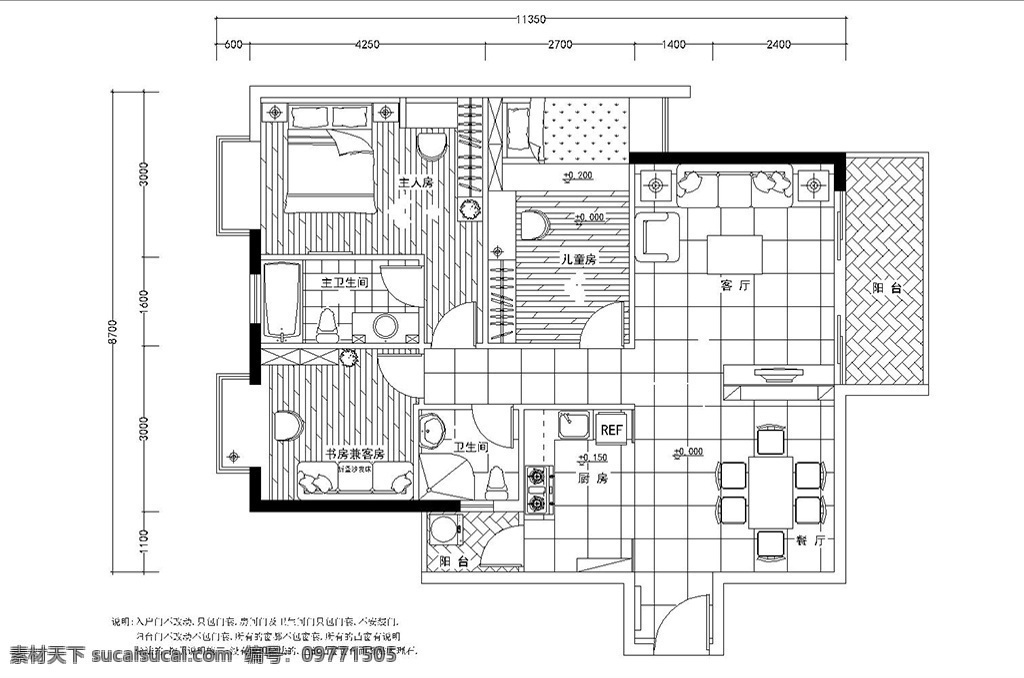 鸿 悦 花园 a 户型 简约 风格 平面 方案 现代 三室两厅 cad 平面图 顶面图