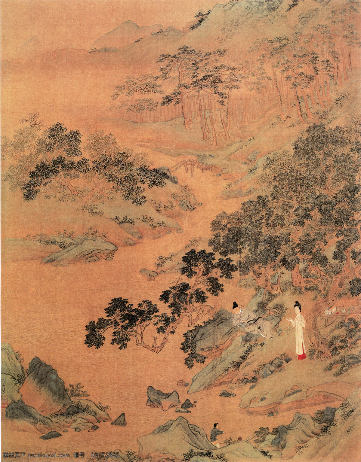 山水 名画 书画 人物 故事 图 之一 古画 山水画 书画真迹 中国水墨画 人物故事图 名家仇英 文化艺术
