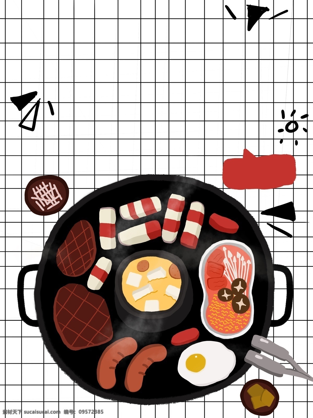 卡通 手绘 美味 烤肉 插画 背景 图 美味背景 烤肉背景 烧烤背景 食物背景 熟食背景