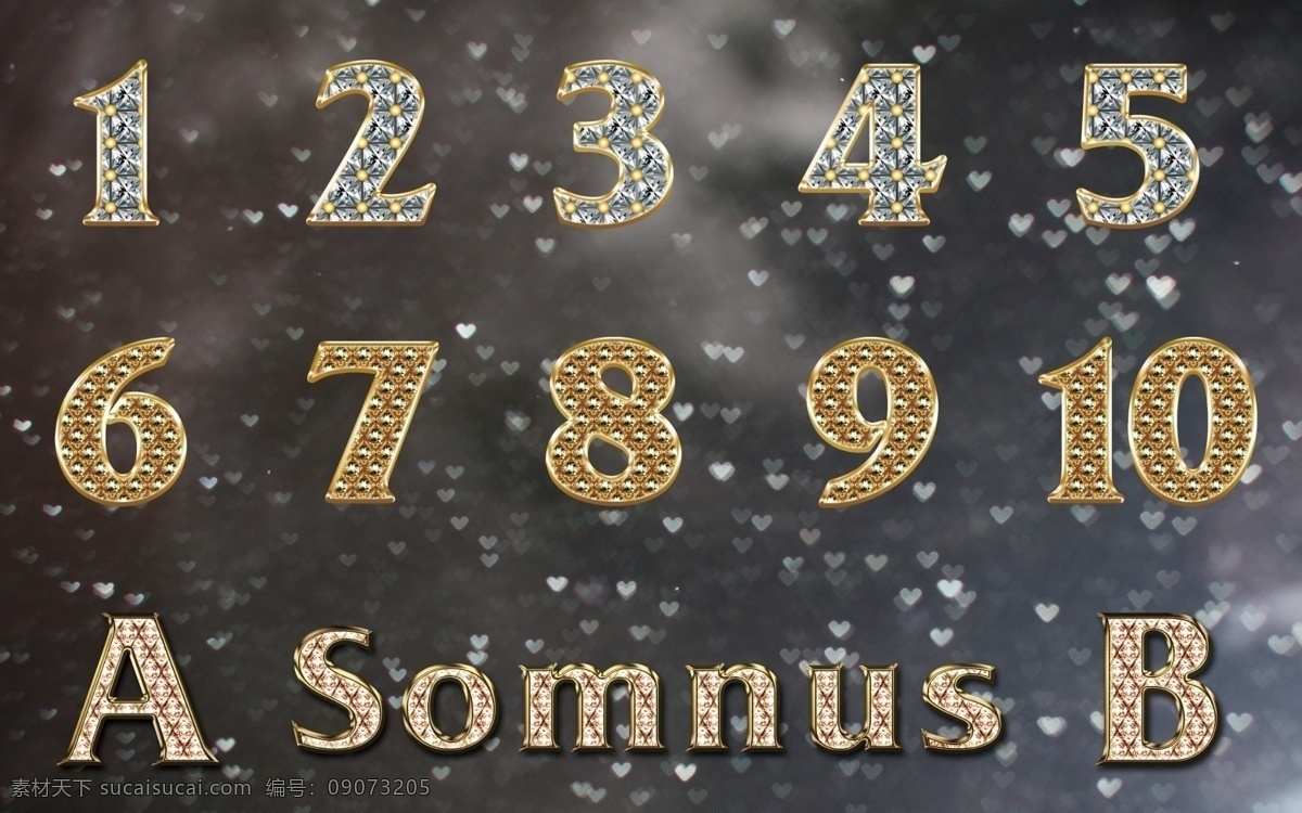 钻石字体 艺术字体 阿拉伯数字 字母艺术字体 abc 字体 数字设计 字体设计 梦幻心形背景 心形散景背景 字体下载 源文件