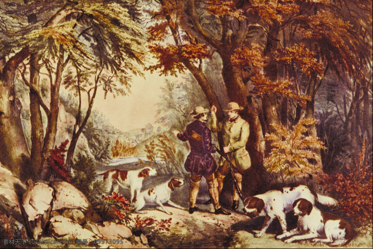传统文化 法国风情 河水 绘画书法 蓝天 美景 人物油画 山 山水画 国外 山水 油画 山水油画 树林 国外传世名画 打猎 壮观景色 迷人 文化艺术