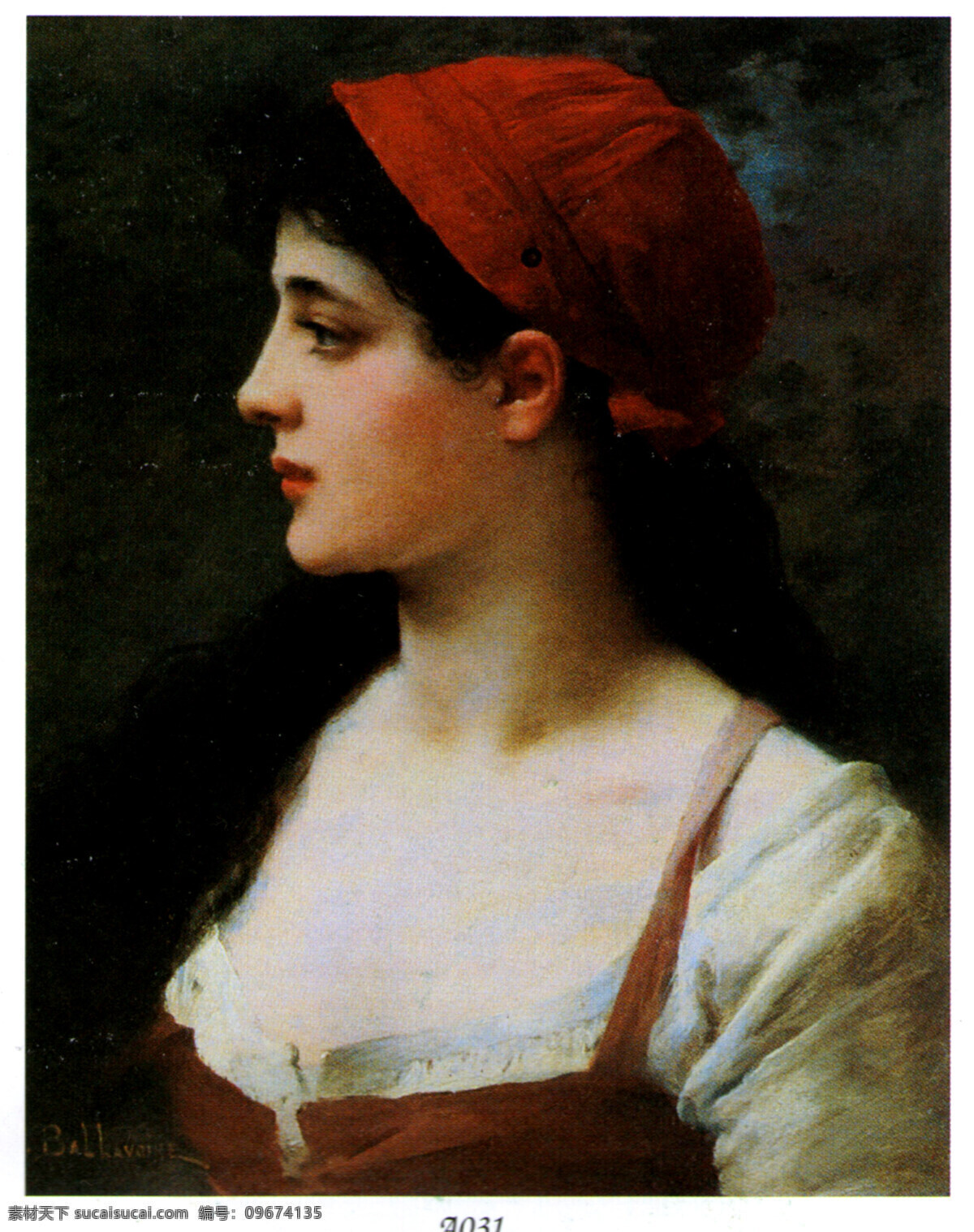 吉普赛 女郎 绘画书法 头像 温馨 文化艺术 油画 吉普赛女郎 红帽子 全侧面 家居装饰素材