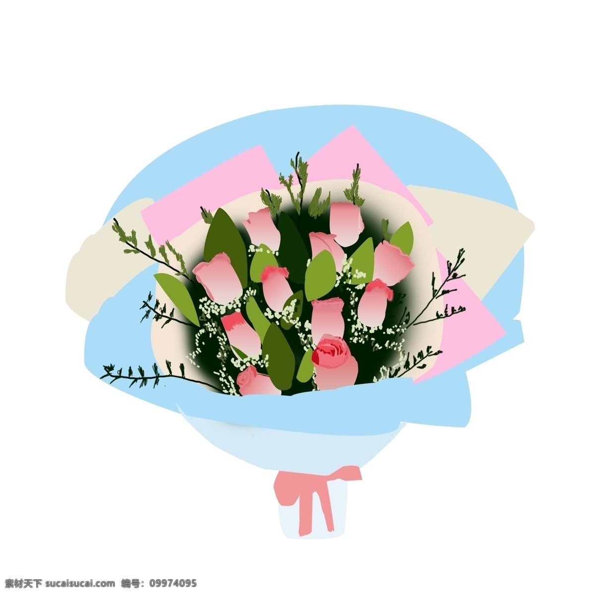 玫瑰花 手绘 花束 植物 花花 艺 粉 玫瑰 商用 节日 粉玫瑰 节日花束 花 花艺 粉色
