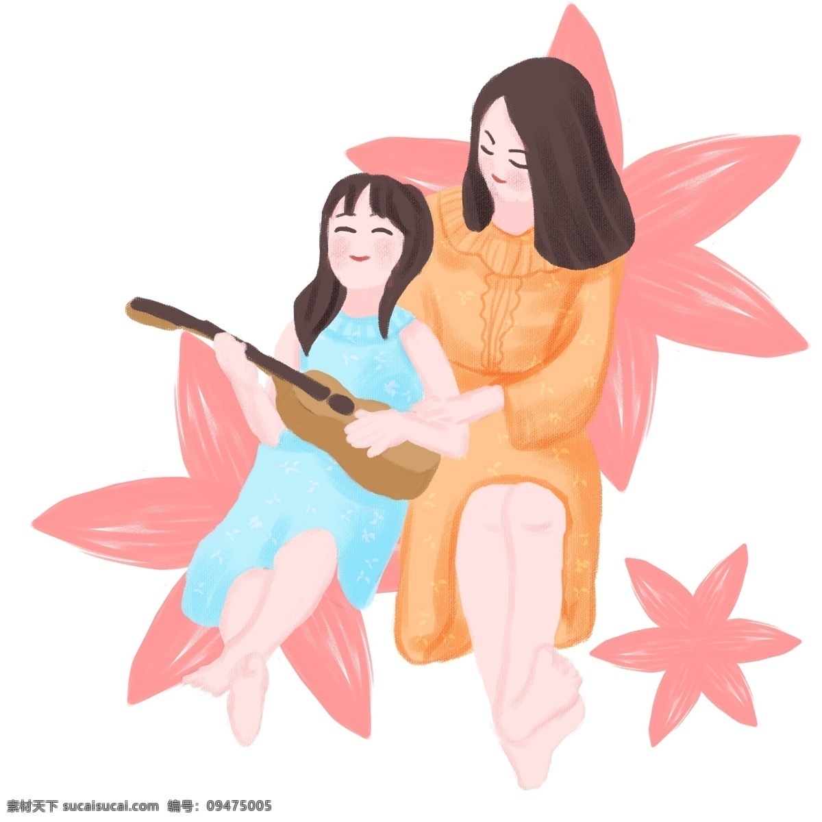 温馨 弹 吉他 女孩 母女 时光 简约 插画 妇女节 母亲节 母亲 亲子活动 原创插画 商用 38 爱心妇女节 海报节日 元素母女 女神节 女王节