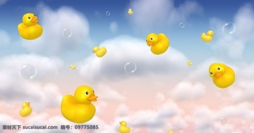 duck 小黄鸭 鸭子 小黄鸭背景 蓝天 白云 底纹边框 背景底纹
