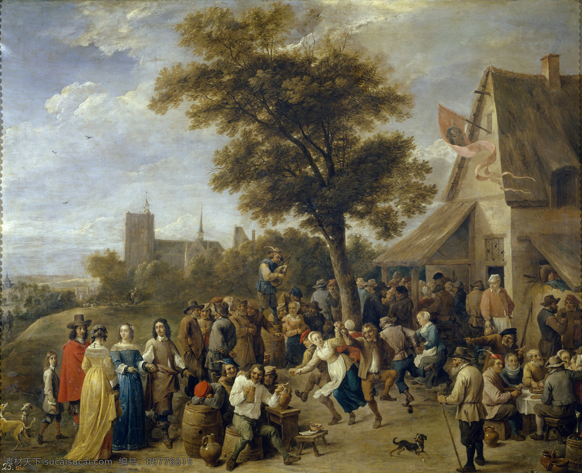 大师 画家 古典 画 建筑 景物 装饰画 油画 ca aldeana fiesta david teniers 人物 高清 西方 国外 现代 家居装饰素材
