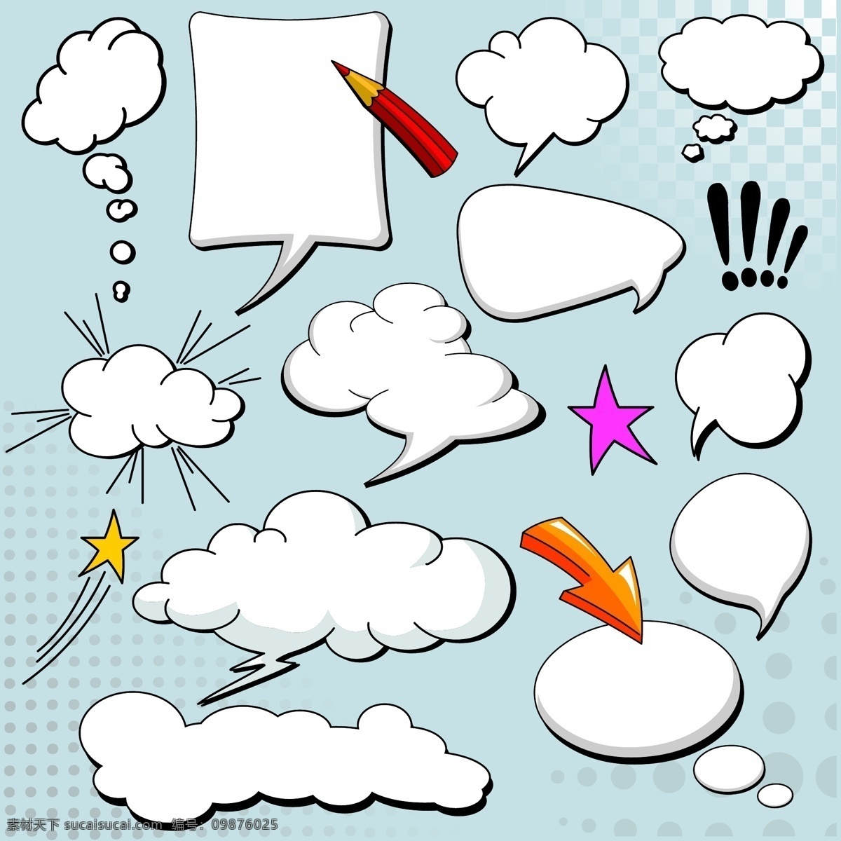 cartoonstyle 蘑菇 云层 对话 矢量 爆炸 对话框 箭 漫画 铅笔 图形 云 飞格 蘑菇云 psd源文件