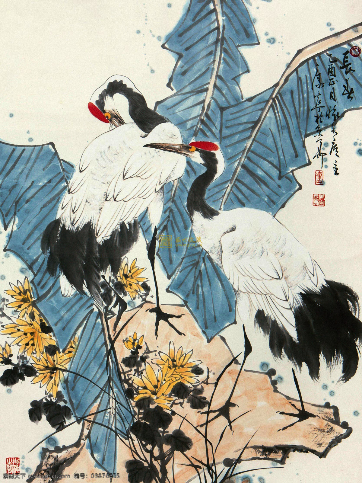 仙鹤芭蕉图 国画 水墨画 花鸟画 写意画 中国画 仙鹤 芭蕉 艺术绘画 文化艺术 绘画书法