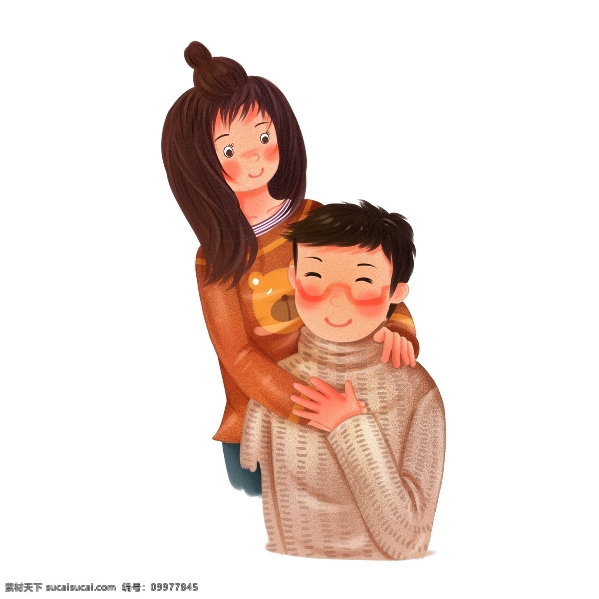 手绘 父女 俩 人物 插画 卡通