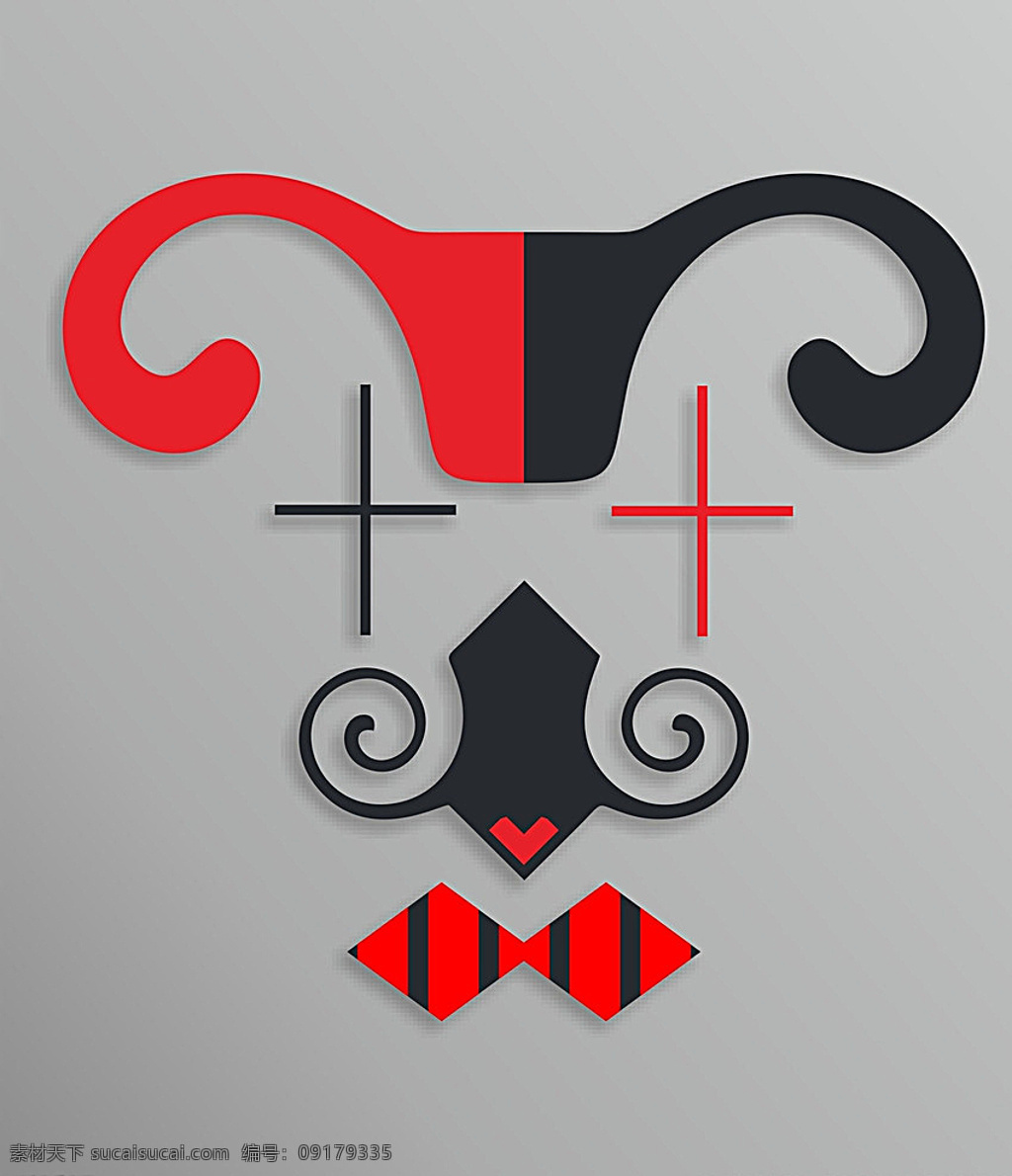 红 小丑 矩形 黑 诙谐 标志图标 其他图标 灰色