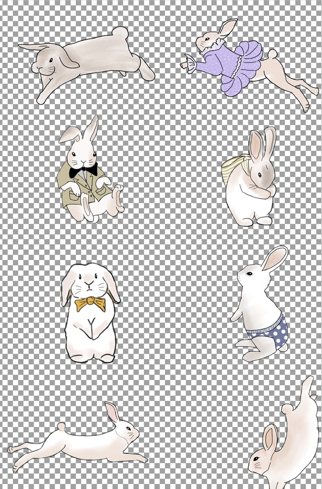 手绘 可爱 白色 兔子 贴纸 卡通 免抠 无背景 免抠图 抠图 元素 透明 通道 png免抠图 分层