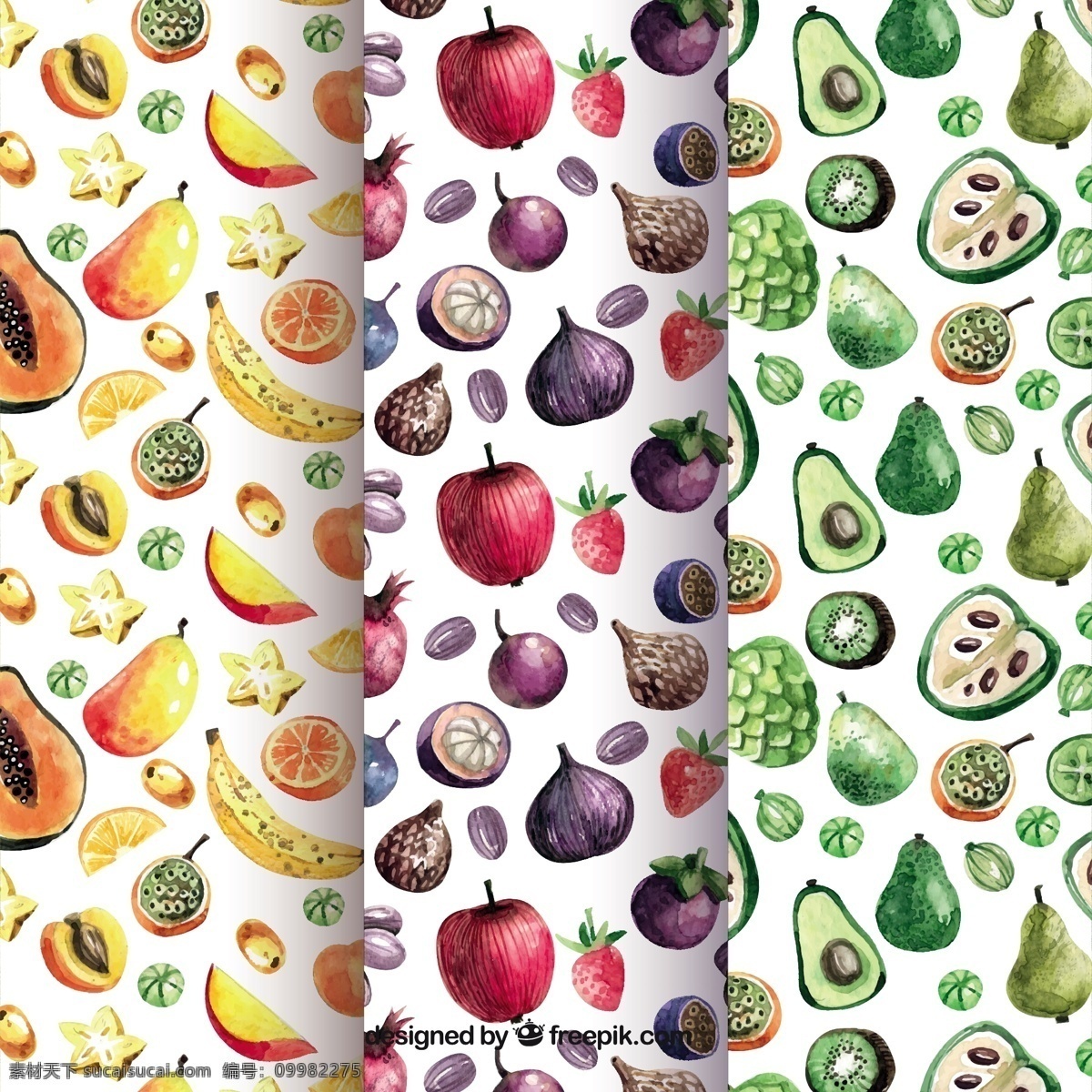 各种 水果 水彩 图案 背景 食物 水彩背景 颜色 苹果 热带 装饰 丰富多彩 无缝模式 自然 香蕉 健康 草莓 自然背景