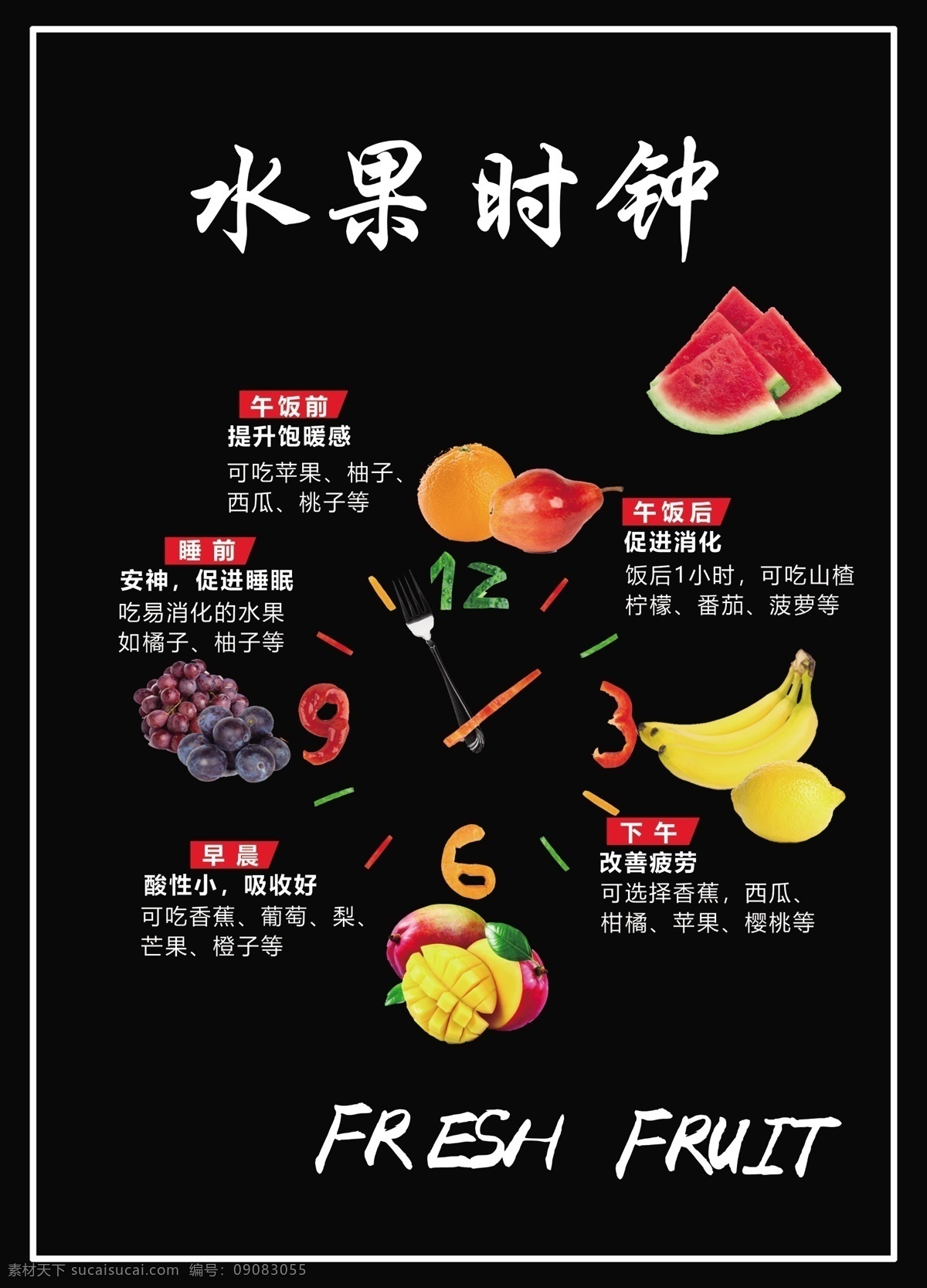 水果时钟 创意 时钟 水果 拼盘 多彩 美食 生鲜蔬菜 生活百科
