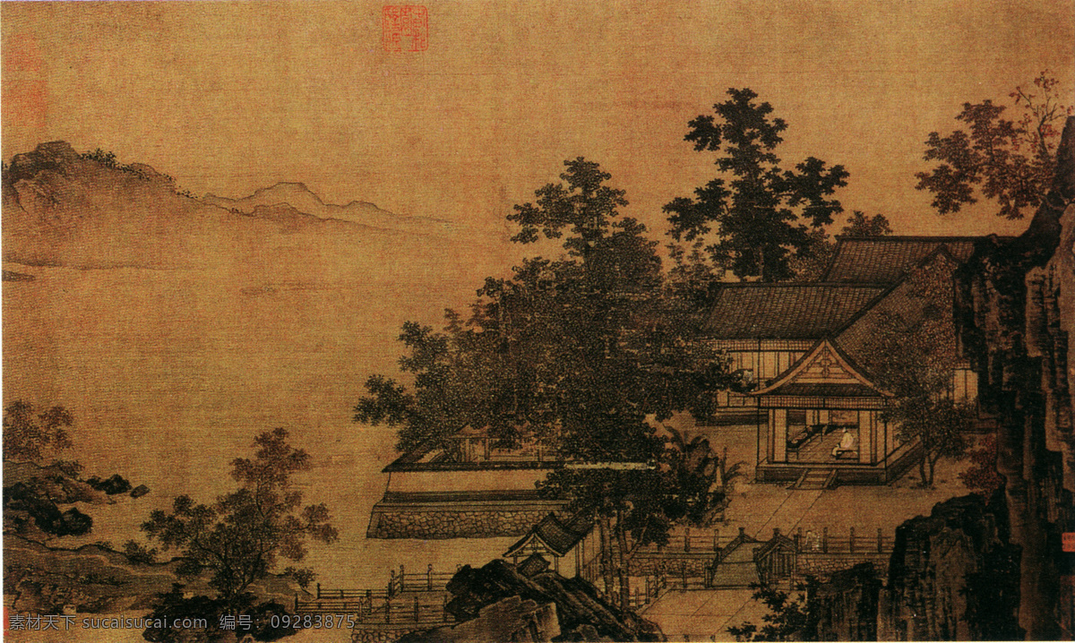 山水 名画 书画 四景山水图 三 部分 古画 山水画 书画真迹 中国水墨画 文化艺术